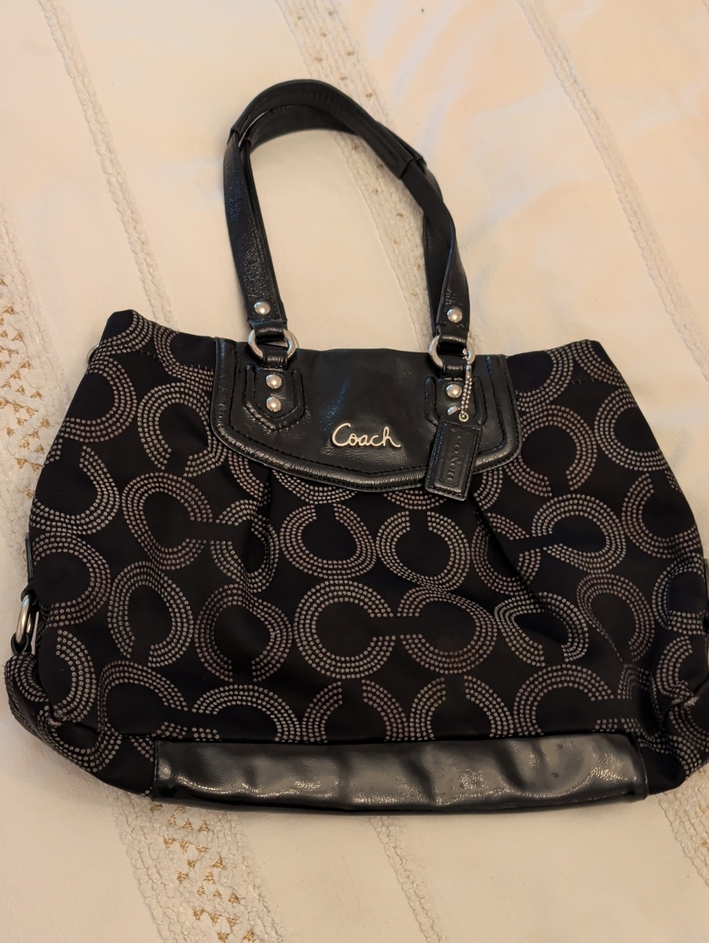 Coach Black Signature Circle Shoulder Tote